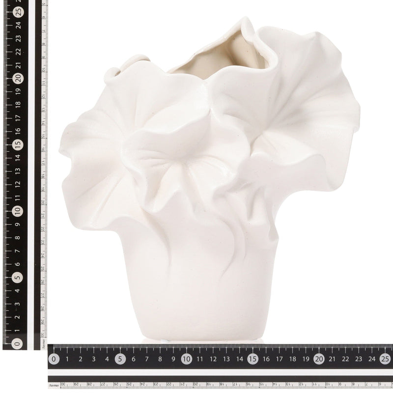 Ceramic Ruffle Flower Vase Medium White