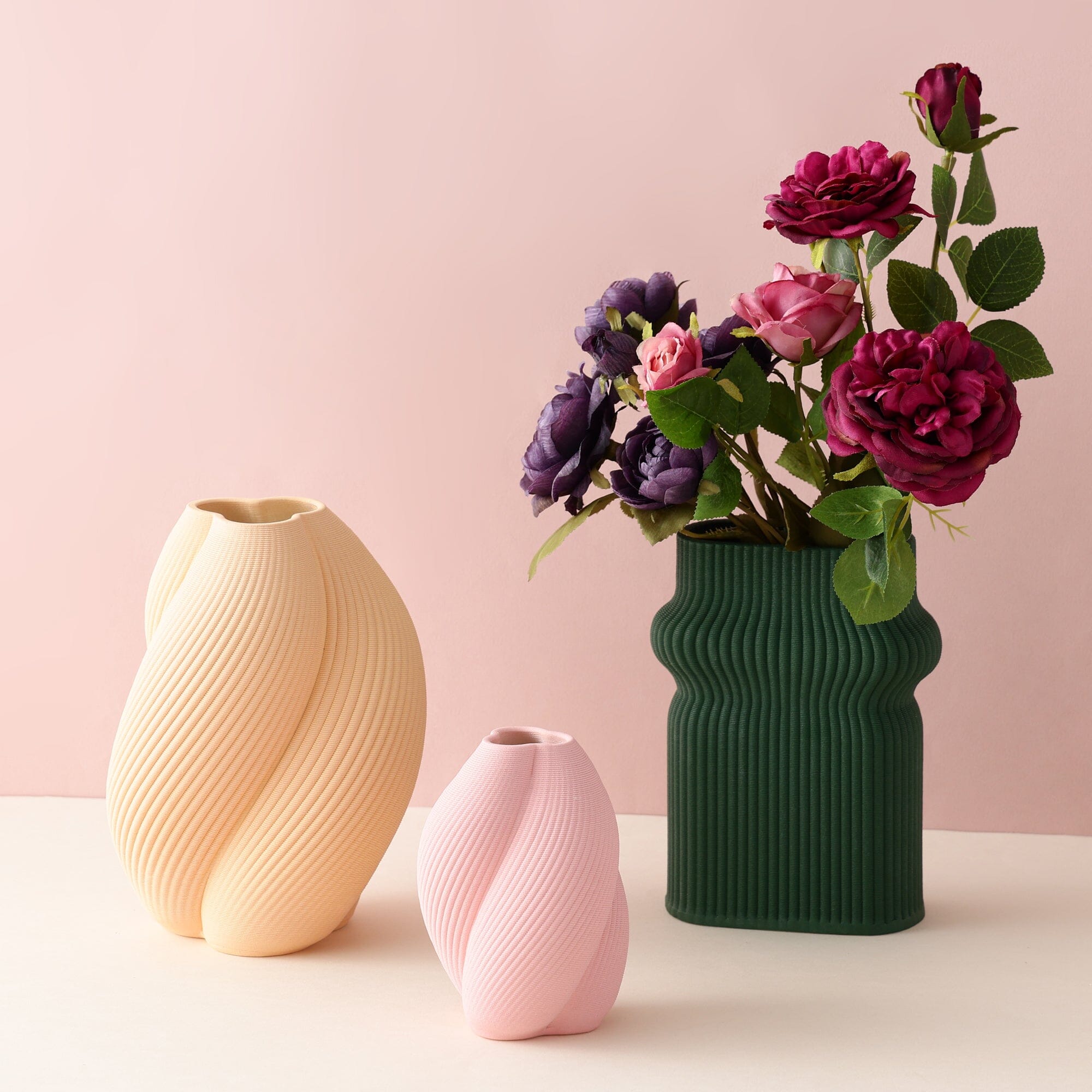 Ceramic 3D Flower Vase Medium Light Beige