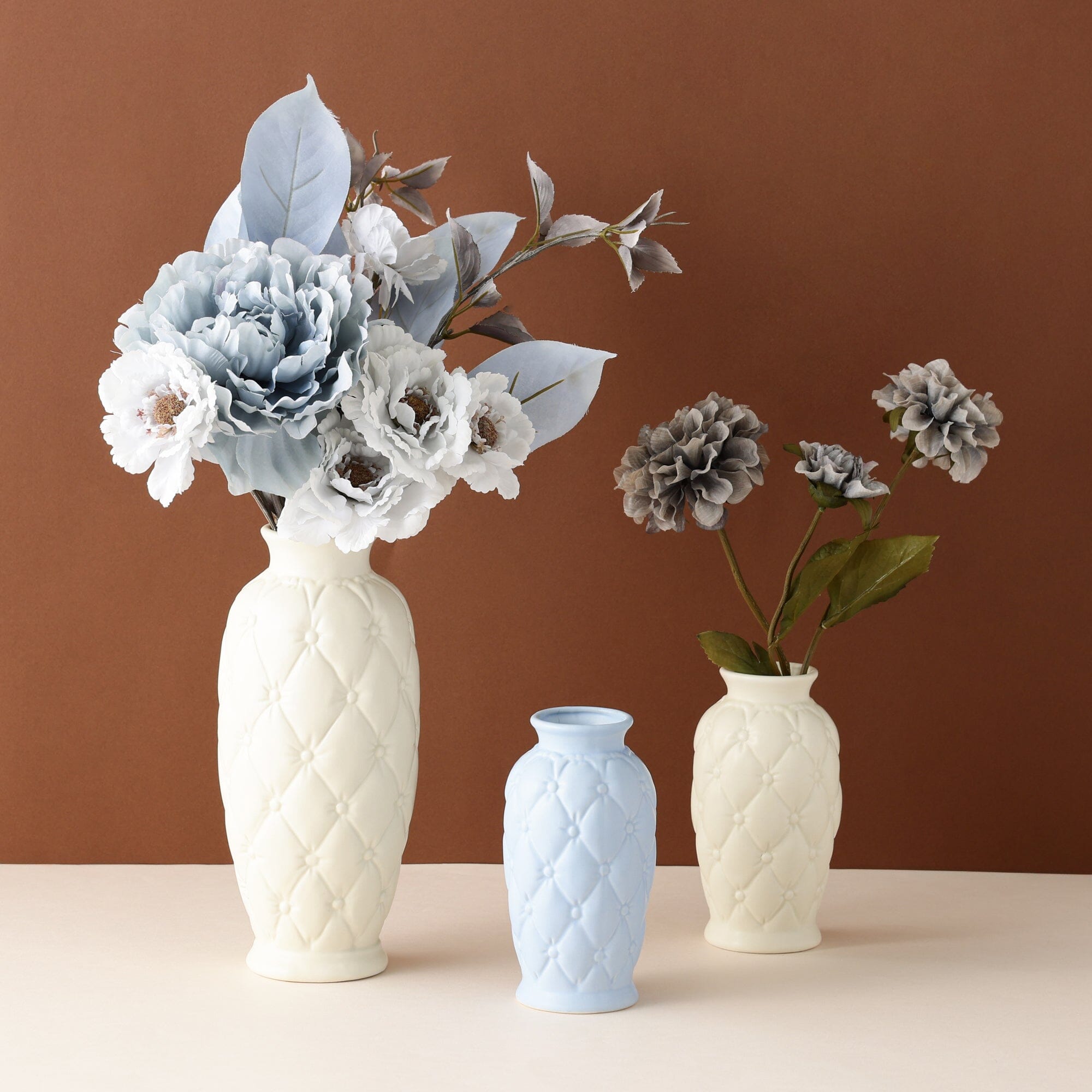 Ceramic Quilt Flower Vase Small Light Blue