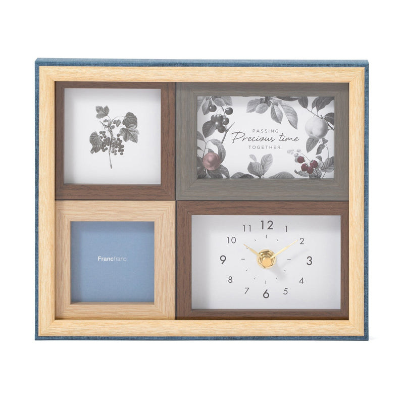 Natural Photo Frame With Clock Blue