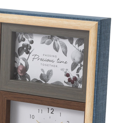 Natural Photo Frame With Clock Blue