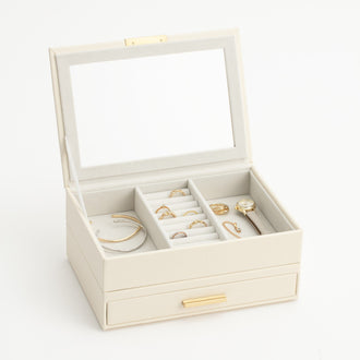Stacking Jewelry Box with Display Lid Beige