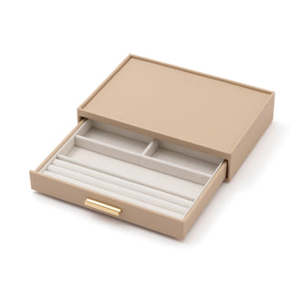 Stacking Jewelry Box Ring Accessory Case Beige