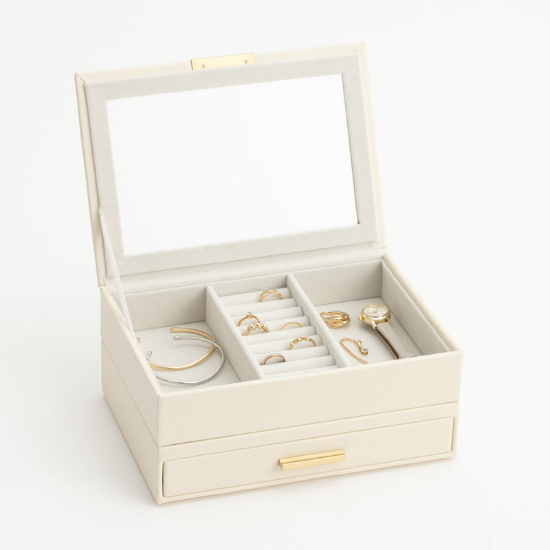 Stacking Jewelry Box with Display Lid White