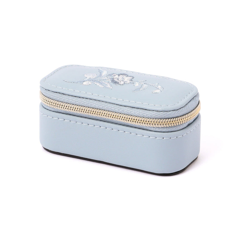 Embroidered Flower Mini Travel Jewelry Box, Blue