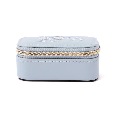 Embroidered Flower Mini Travel Jewelry Box, Blue