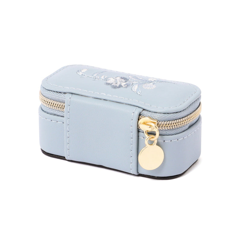 Embroidered Flower Mini Travel Jewelry Box, Blue