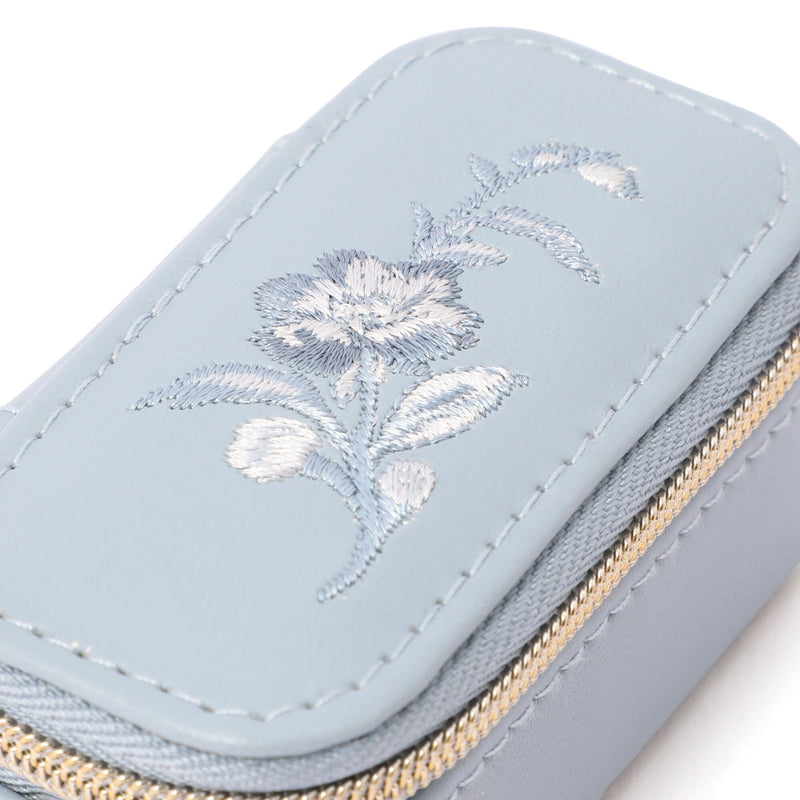 Embroidered Flower Mini Travel Jewelry Box, Blue