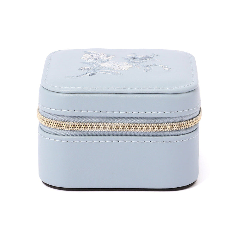 Embroidered Flower Travel Jewelry Box Small Blue