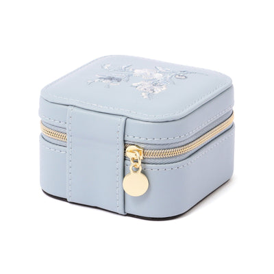 Embroidery Flower Travel Jewelry Box Small Blue