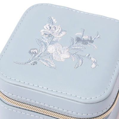 Embroidered Flower Travel Jewelry Box Small Blue