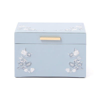 Embroidery Flower Jewelry Box Small Blue