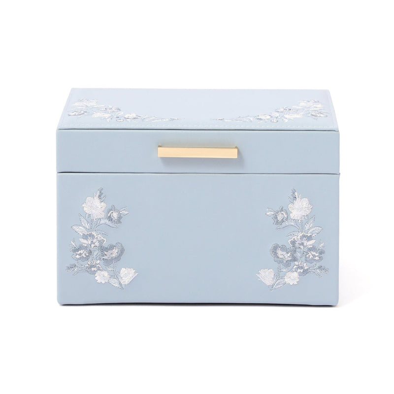 Embroidered Flower Jewelry Box Small Blue