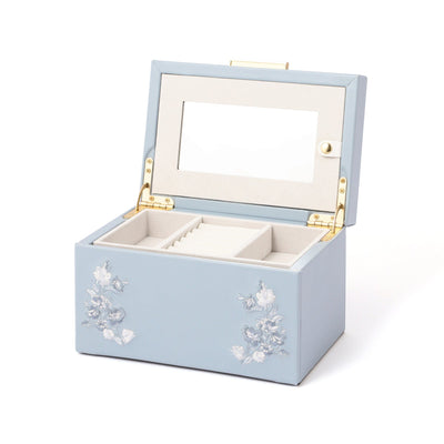 Embroidered Flower Jewelry Box Small Blue