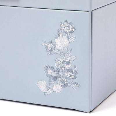 Embroidered Flower Jewelry Box Large Blue