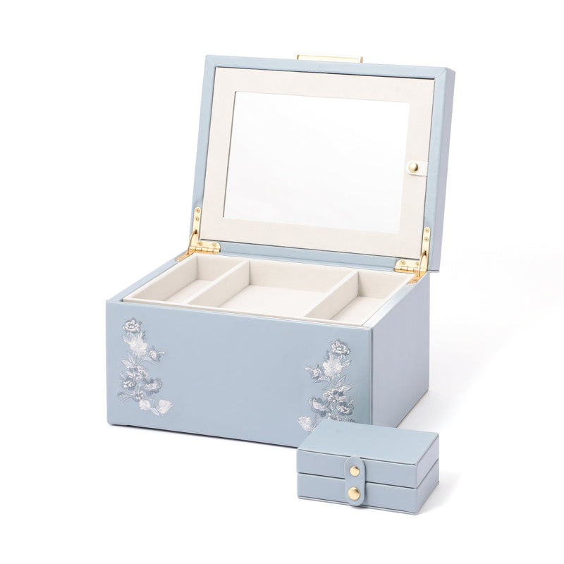 Embroidered Flower Jewelry Box Large Blue