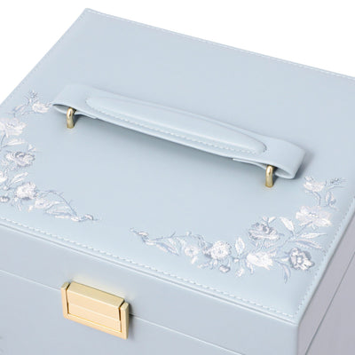 Embroidered Flower Cosmetic Box Blue