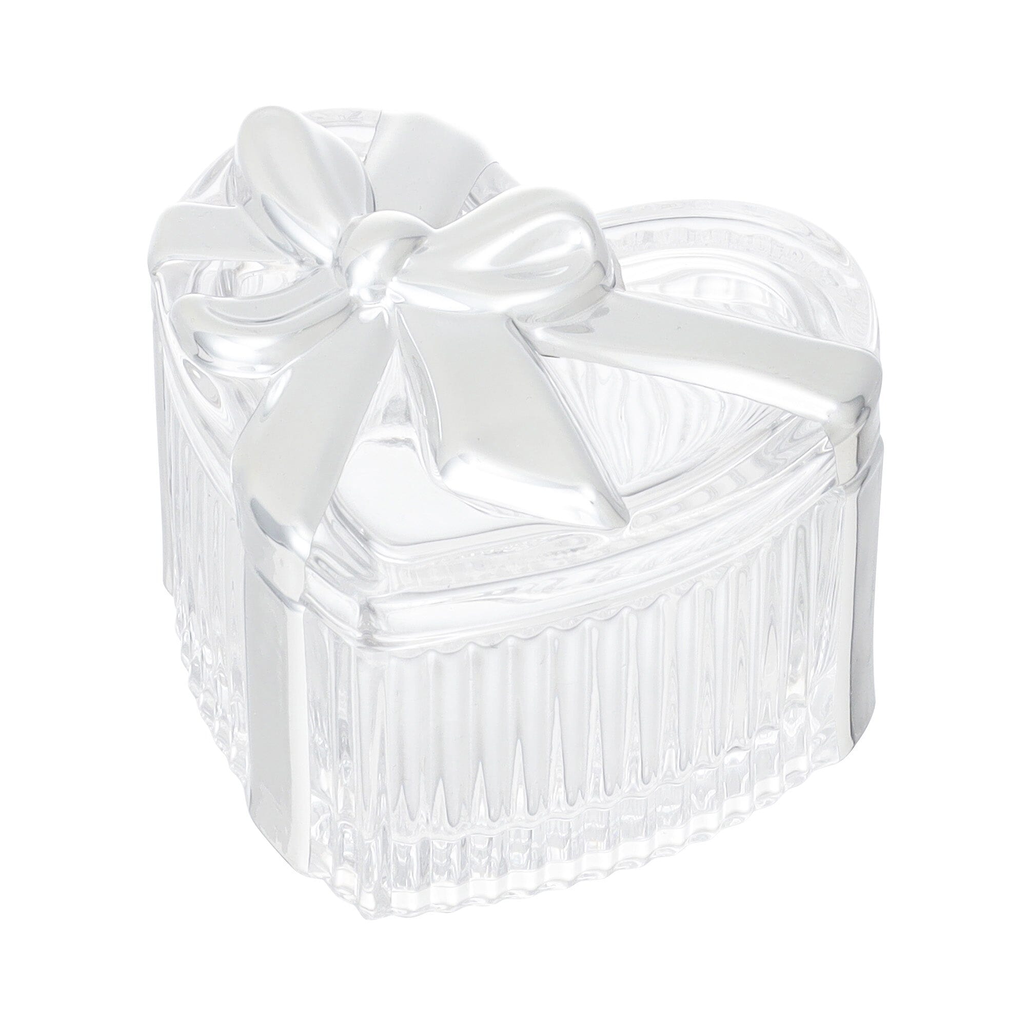 Glass Trinket Box Heart Silver