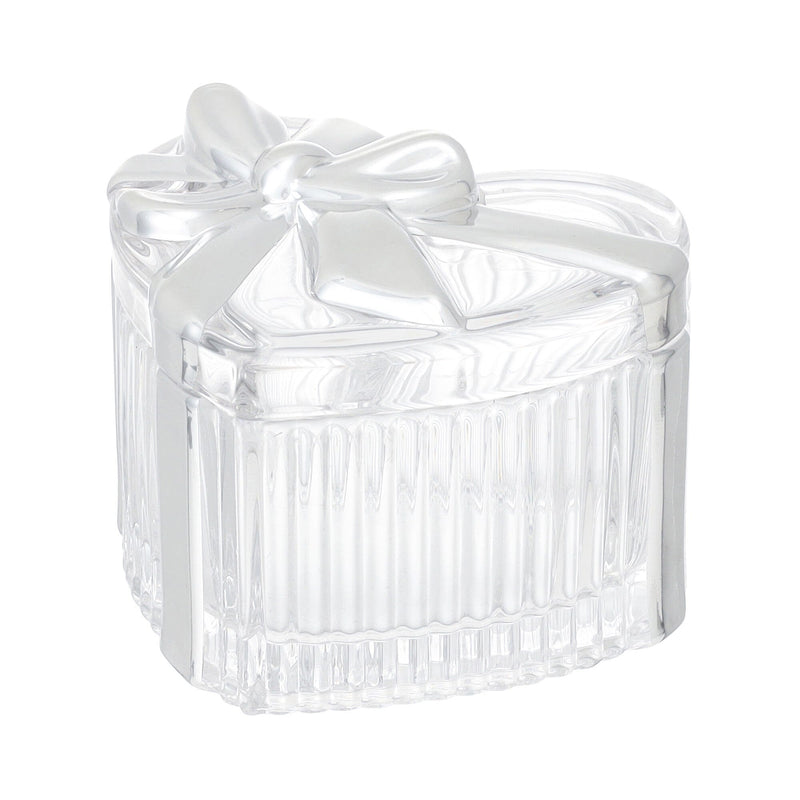 Glass Trinket Box Heart Silver