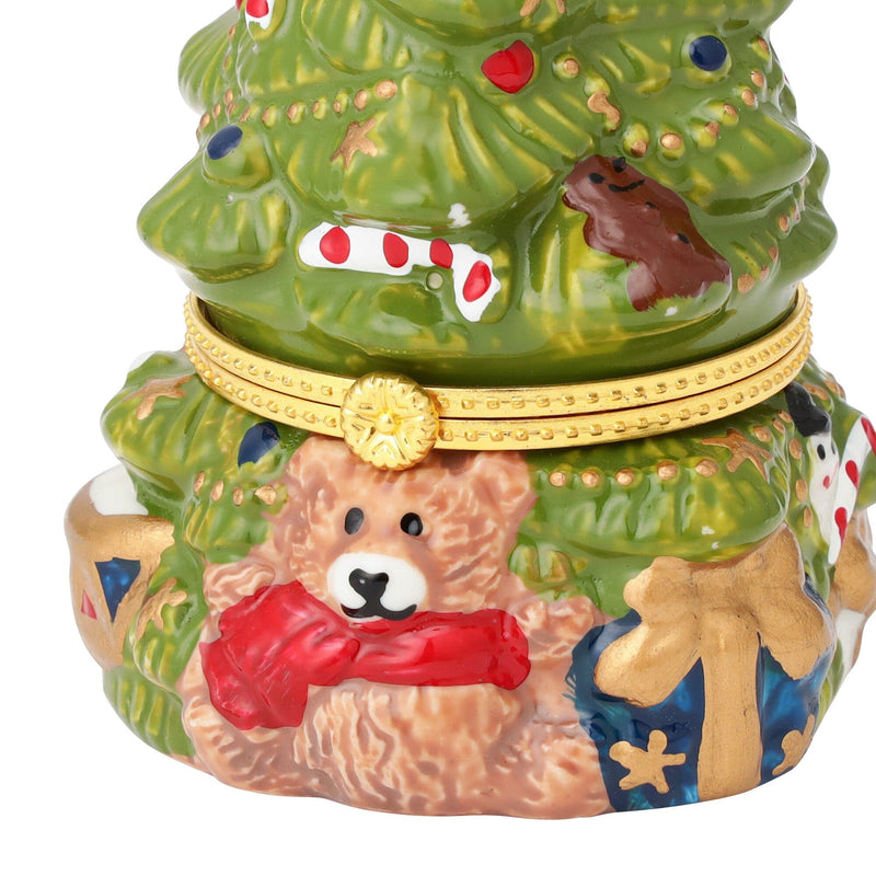 陶瓷聖誕樹手繪熊飾品盒 綠色