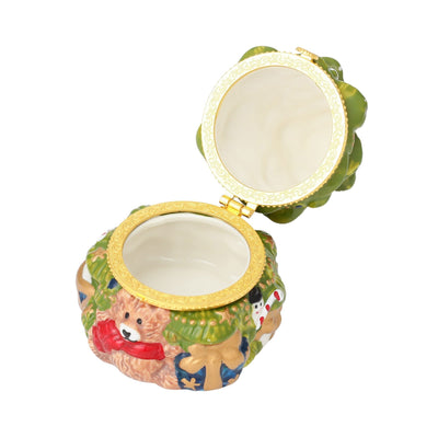 陶瓷聖誕樹手繪熊飾品盒 綠色