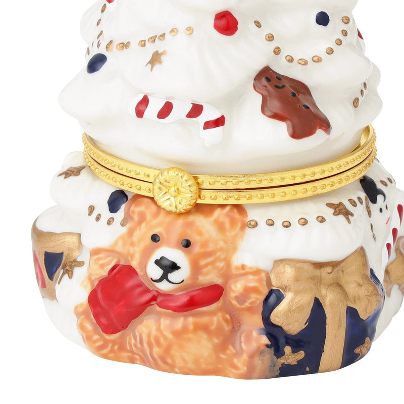 陶瓷聖誕樹手繪熊飾品盒 白色