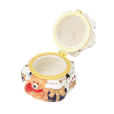 陶瓷聖誕樹手繪熊飾品盒 白色