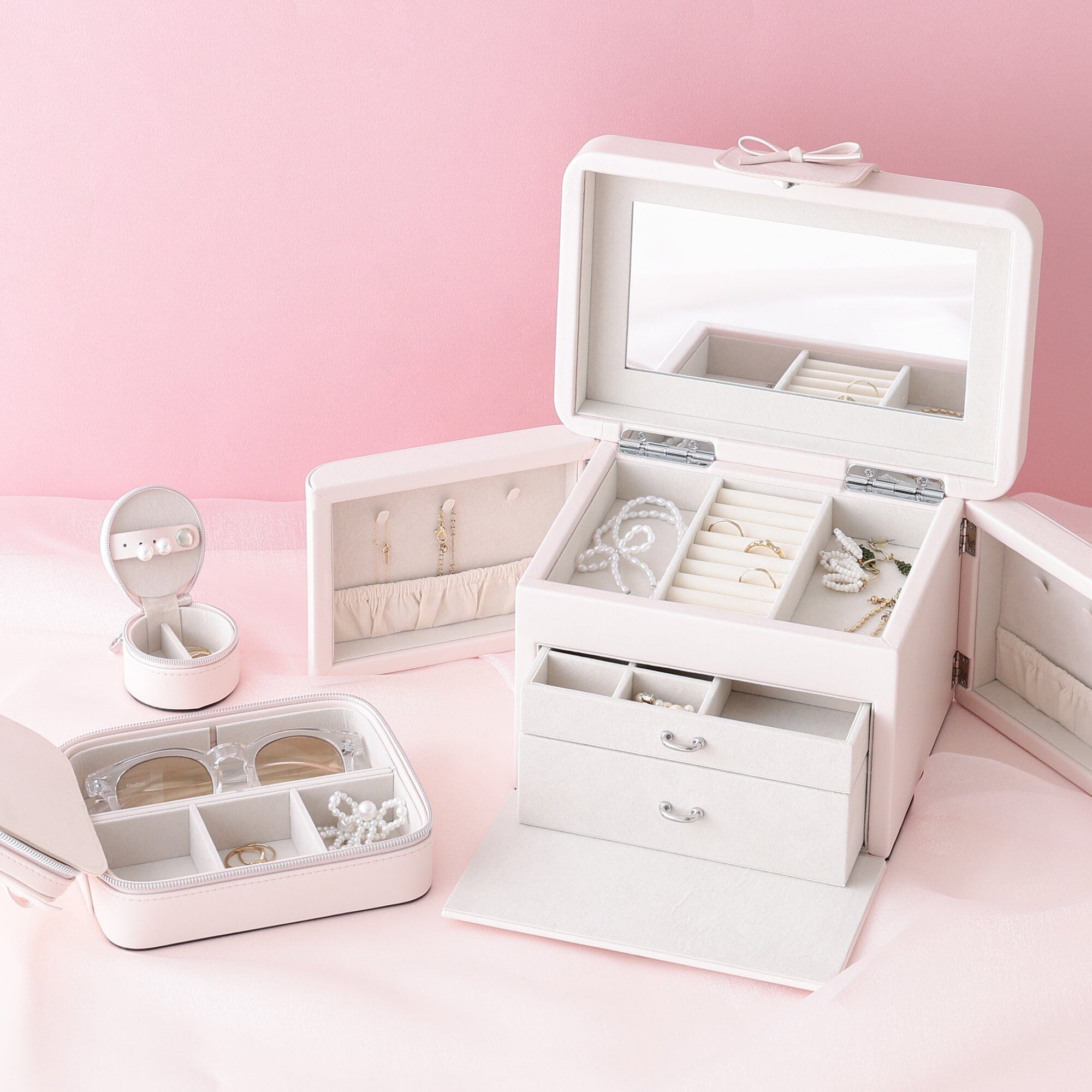 Ribbon Travel Jewelry Box Multi Light Pink