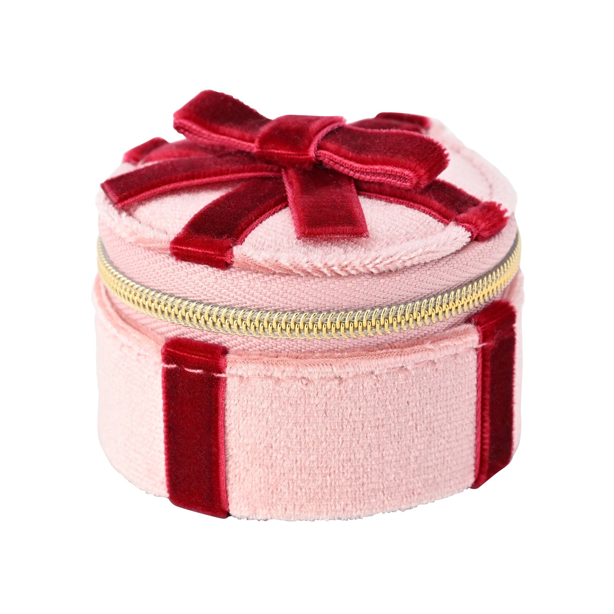 Velour Ribbon Mini Travel Jewelry Box Light Pink