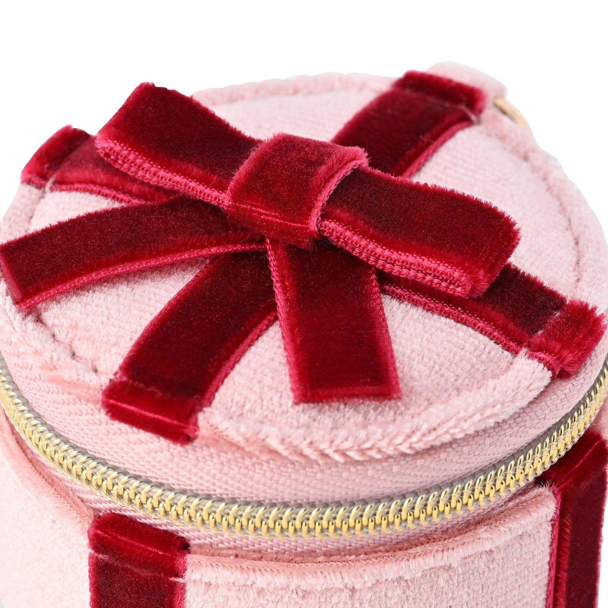Velour Ribbon Mini Travel Jewelry Box Light Pink