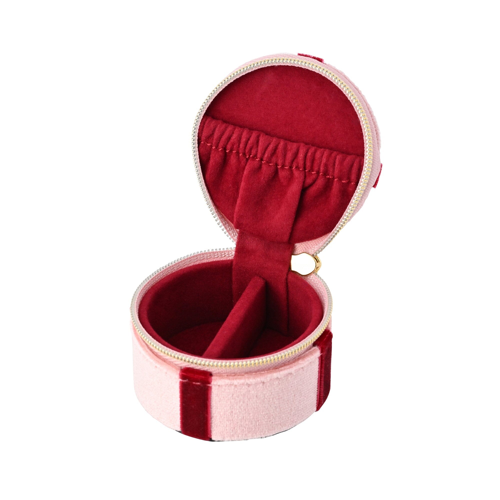 Velour Ribbon Mini Travel Jewelry Box Light Pink