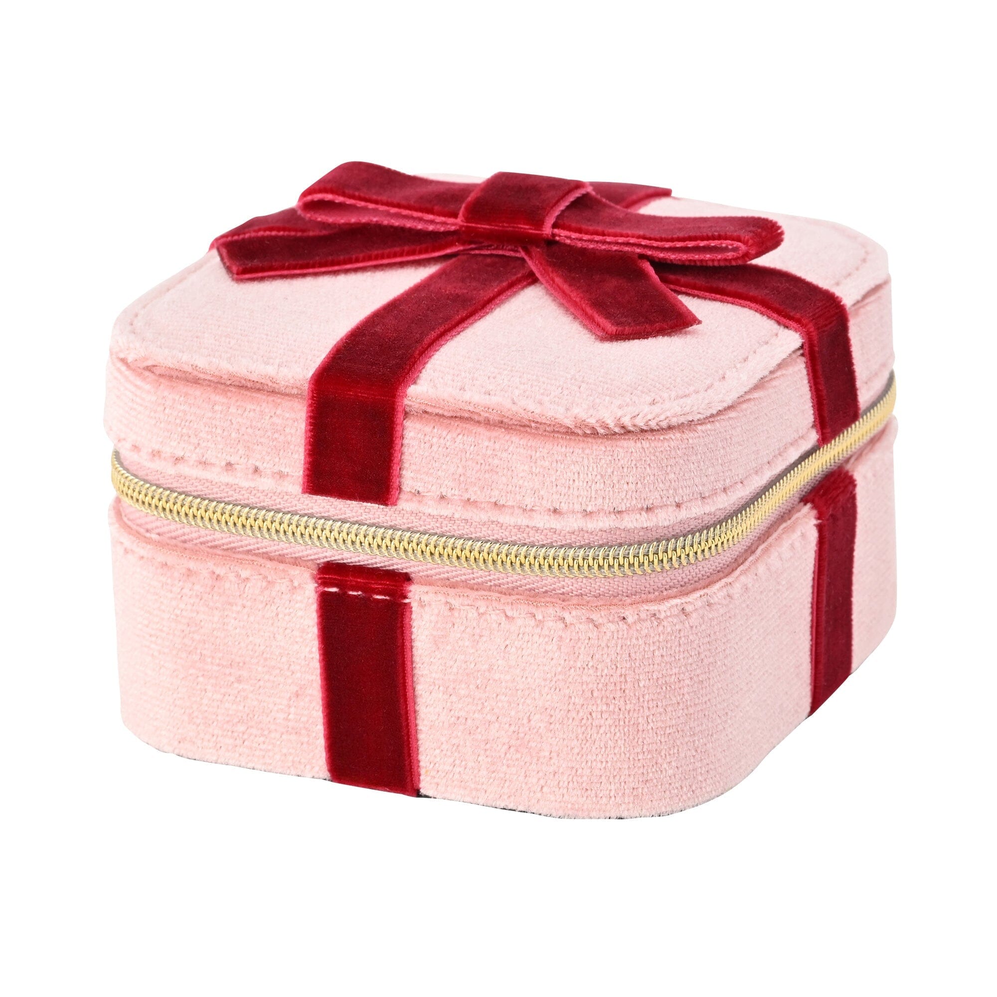 Velour Ribbon Travel Jewelry Box Small Light Pink