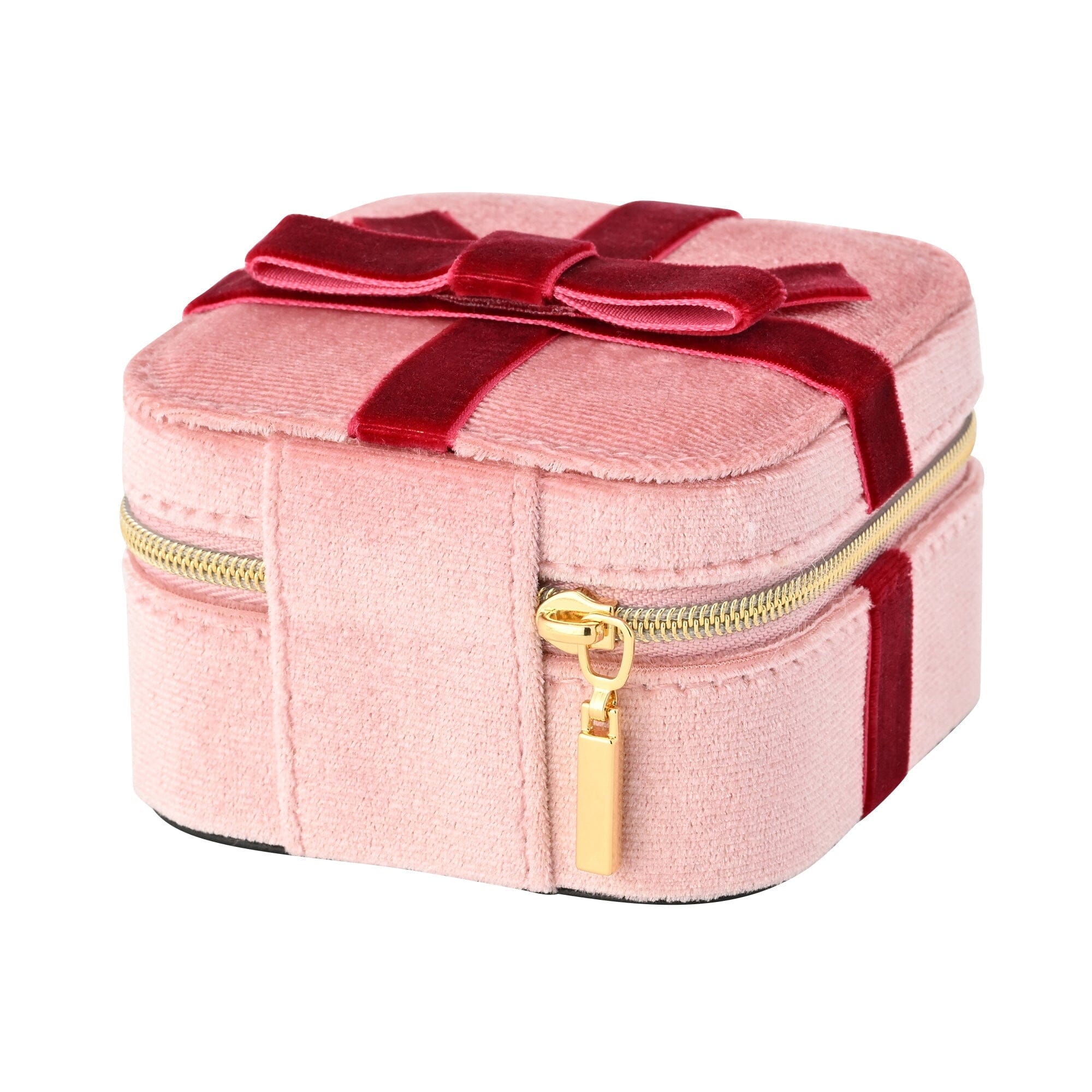 Velour Ribbon Travel Jewelry Box Small Light Pink