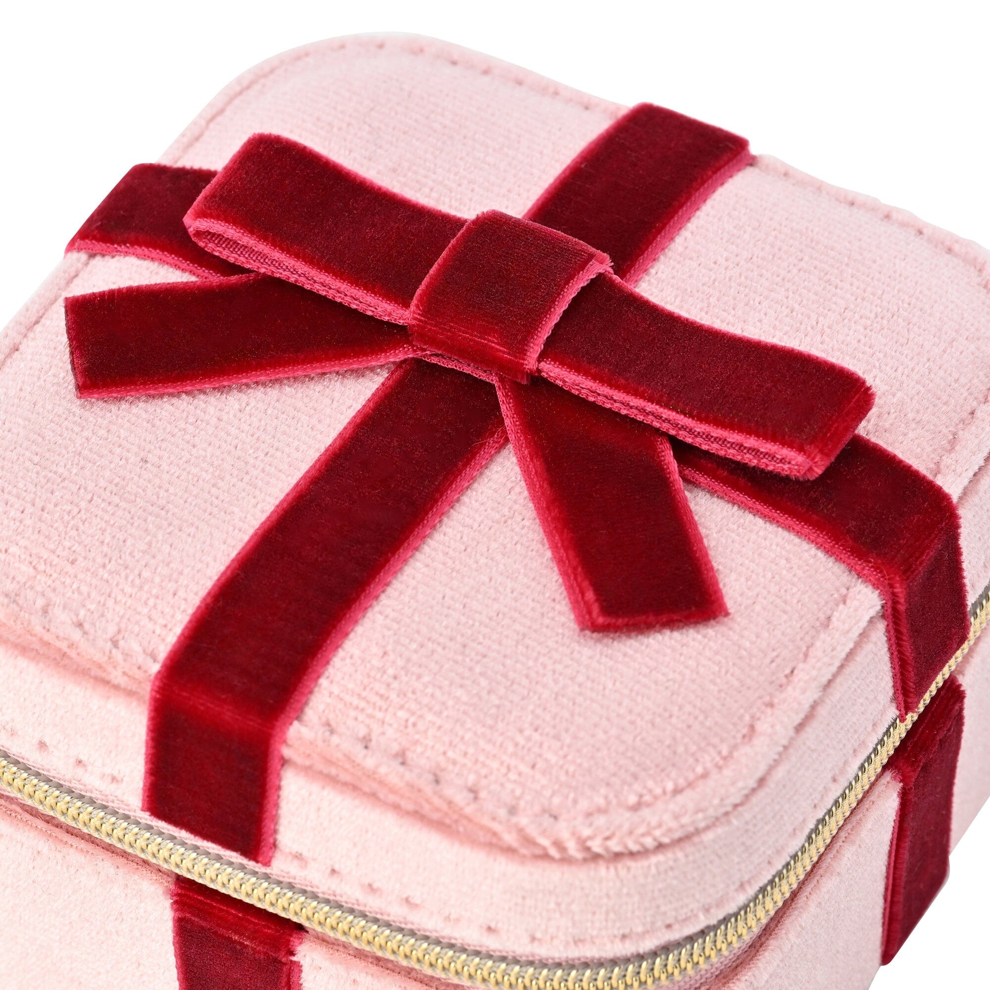 Velour Ribbon Travel Jewelry Box Small Light Pink