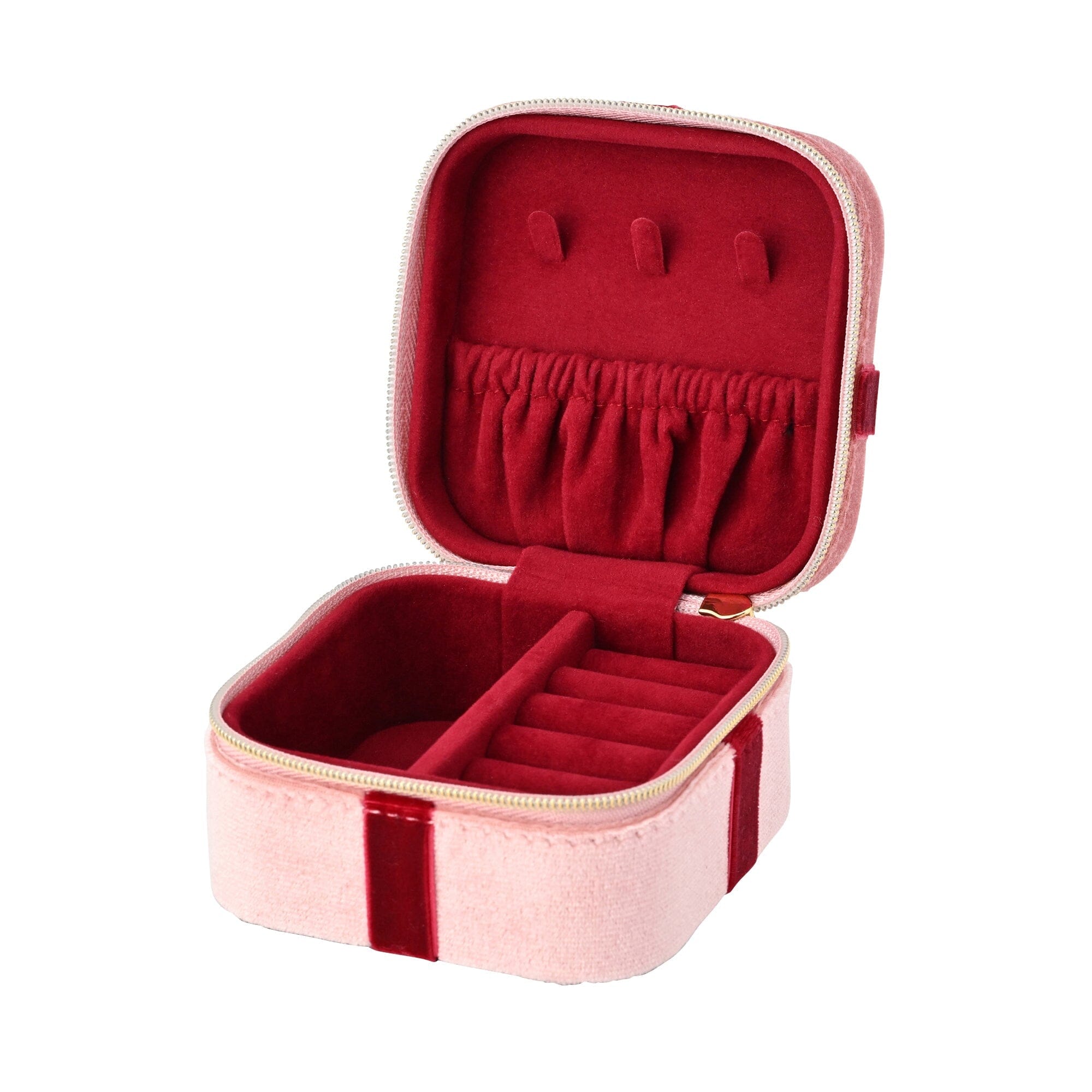 Velour Ribbon Travel Jewelry Box Small Light Pink