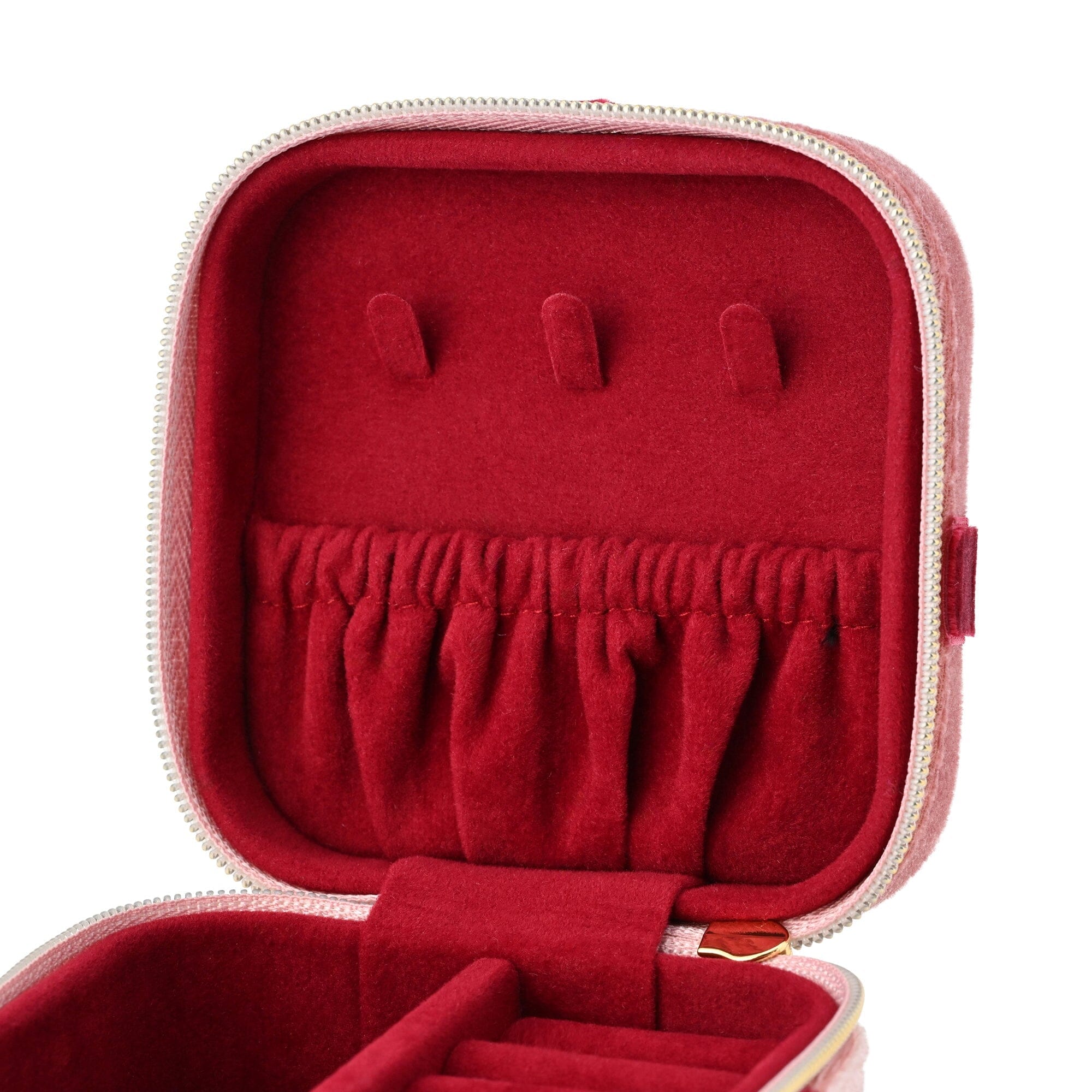 Velour Ribbon Travel Jewelry Box Small Light Pink