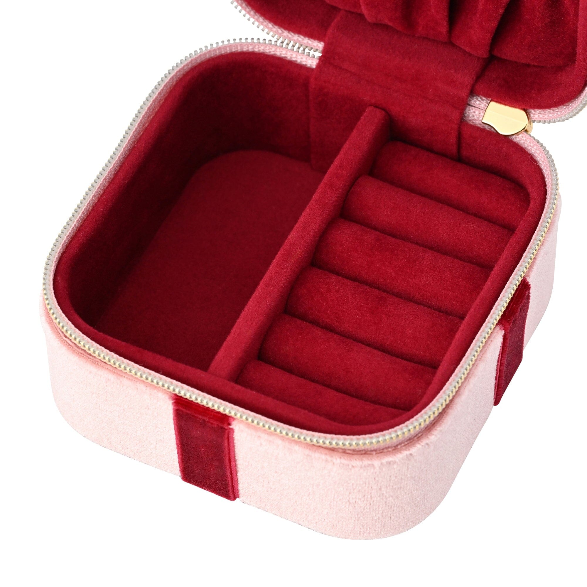 Velour Ribbon Travel Jewelry Box Small Light Pink