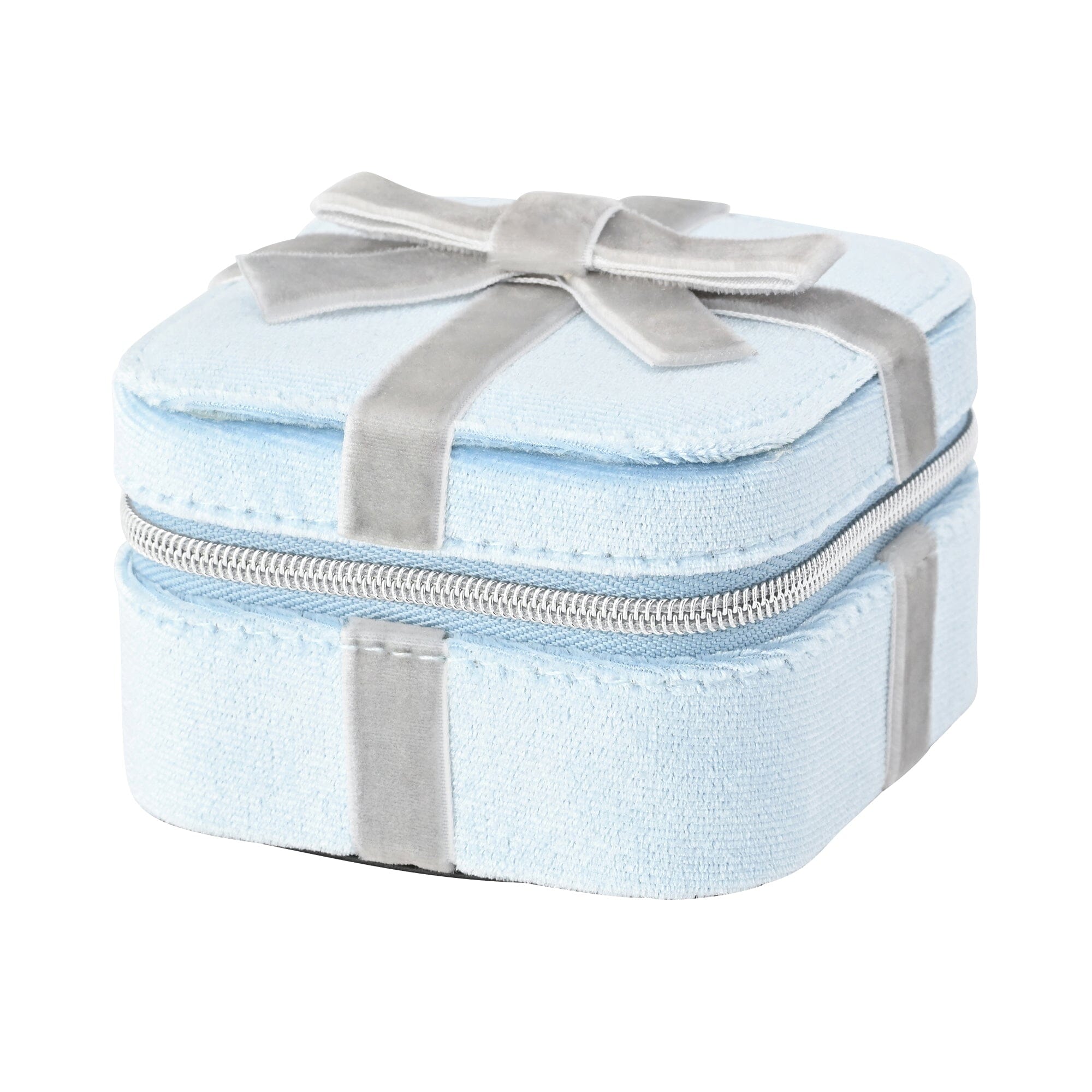 Velour Ribbon Travel Jewelry Box Small Light Blue