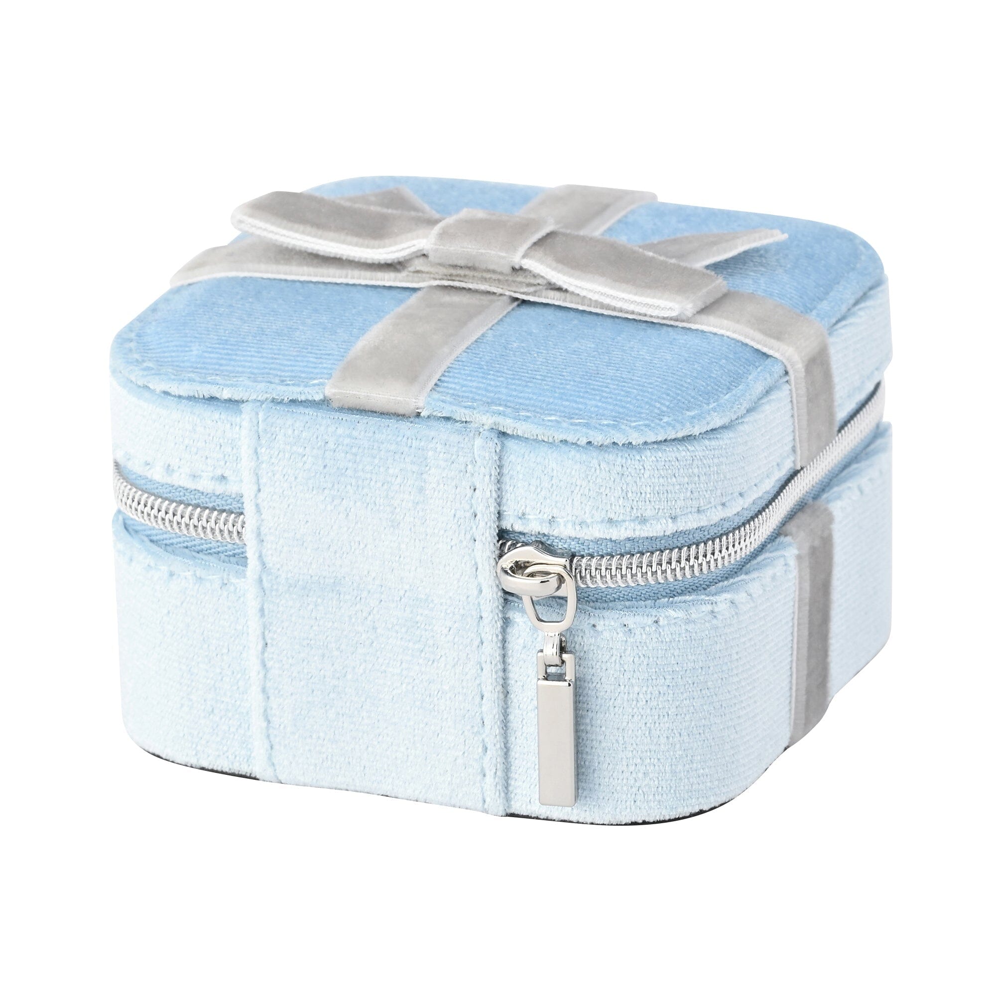 Velour Ribbon Travel Jewelry Box Small Light Blue