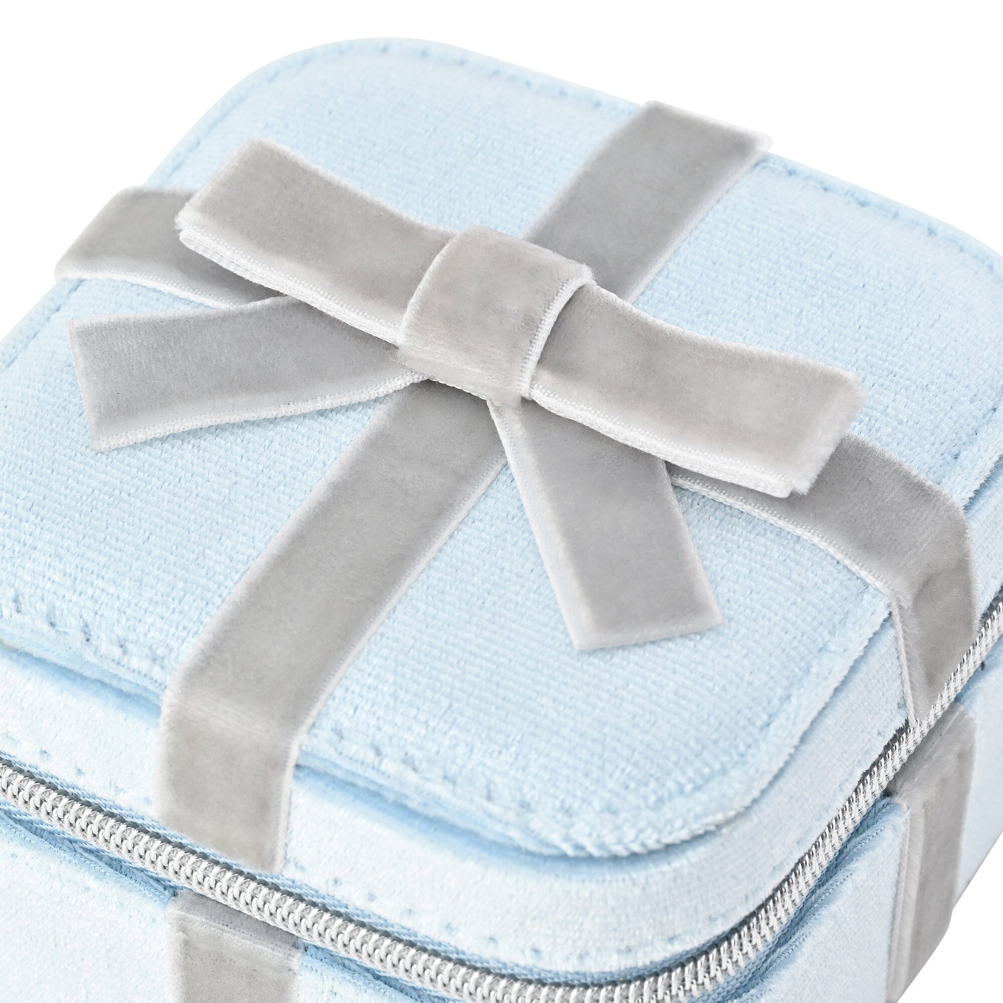 Velour Ribbon Travel Jewelry Box Small Light Blue