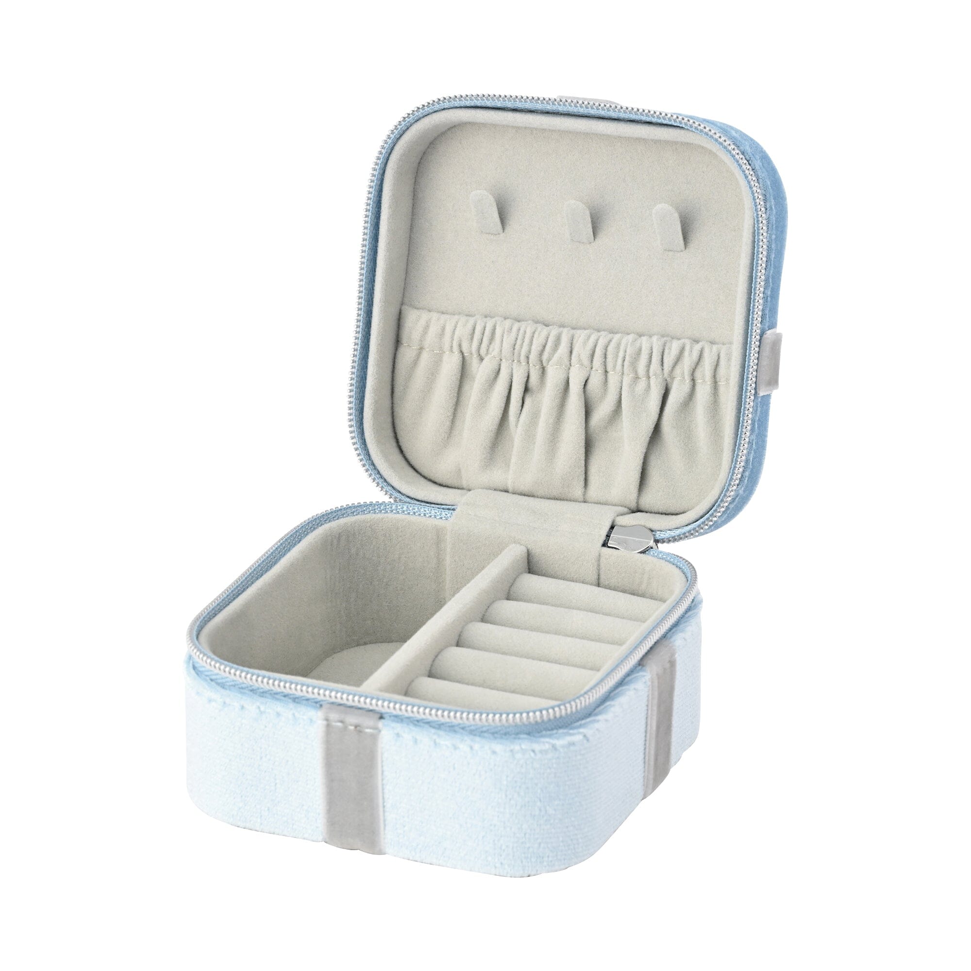 Velour Ribbon Travel Jewelry Box Small Light Blue