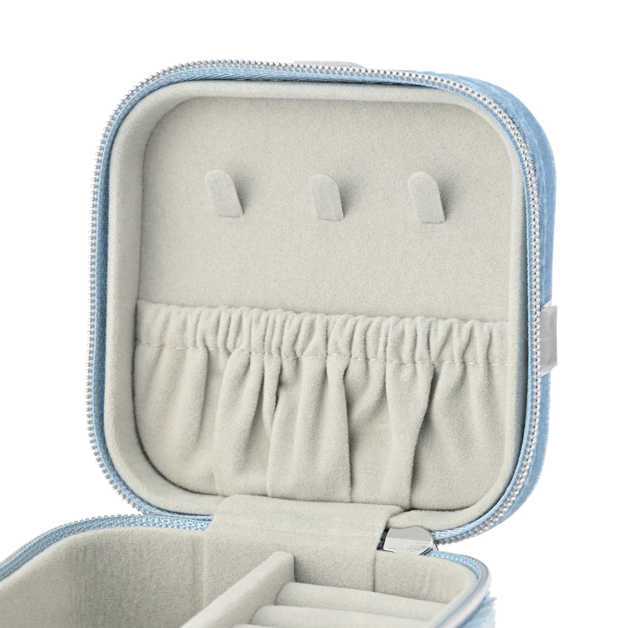 Velour Ribbon Travel Jewelry Box Small Light Blue