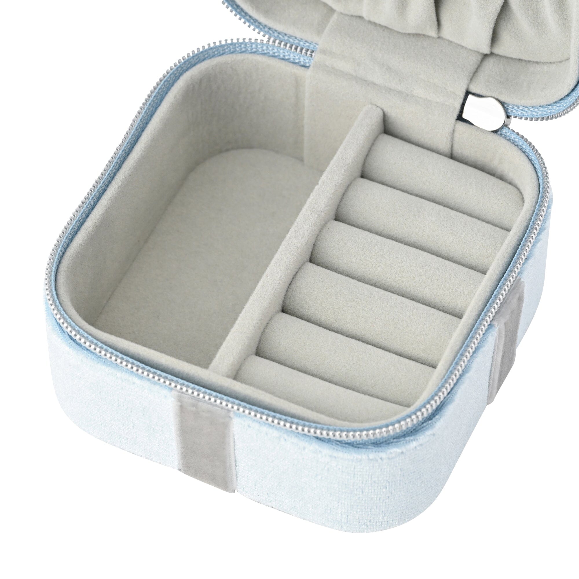 Velour Ribbon Travel Jewelry Box Small Light Blue