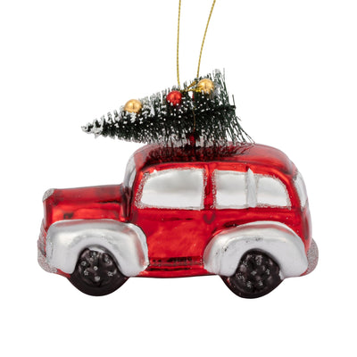 Glass Ornament Car Red