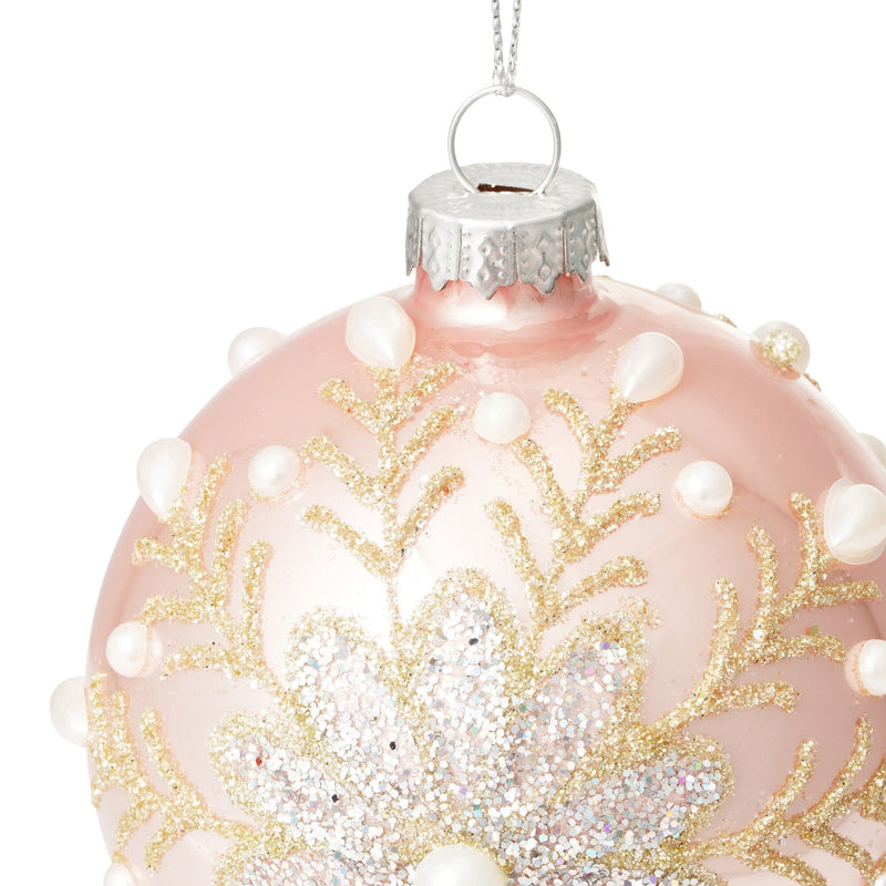 Glass Ornament Snow Pink