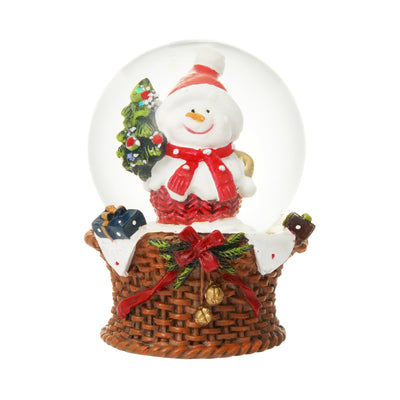 Snow Globe Snowman Basket Small Red