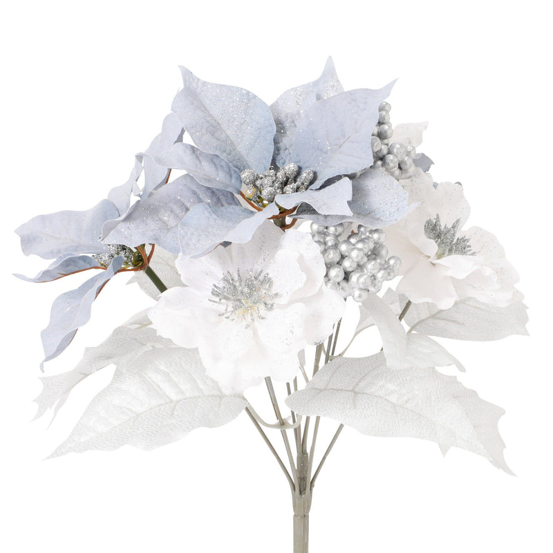 Artificial Flower Poinsettia Bush Light Blue