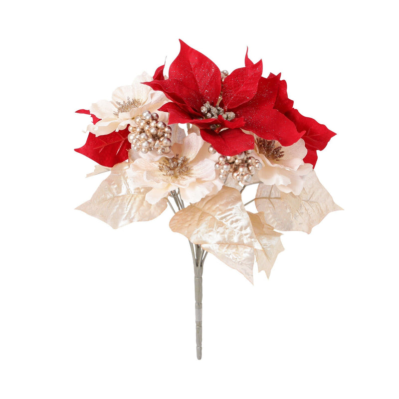 Artificial Flower Poinsettia Bush Red