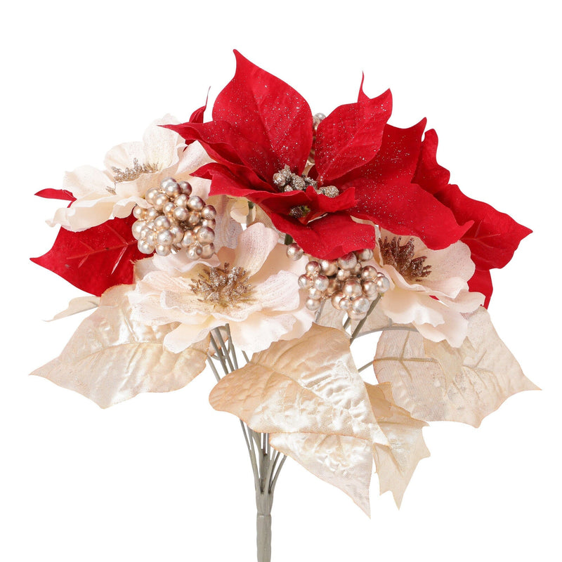 Artificial Flower Poinsettia Bush Red