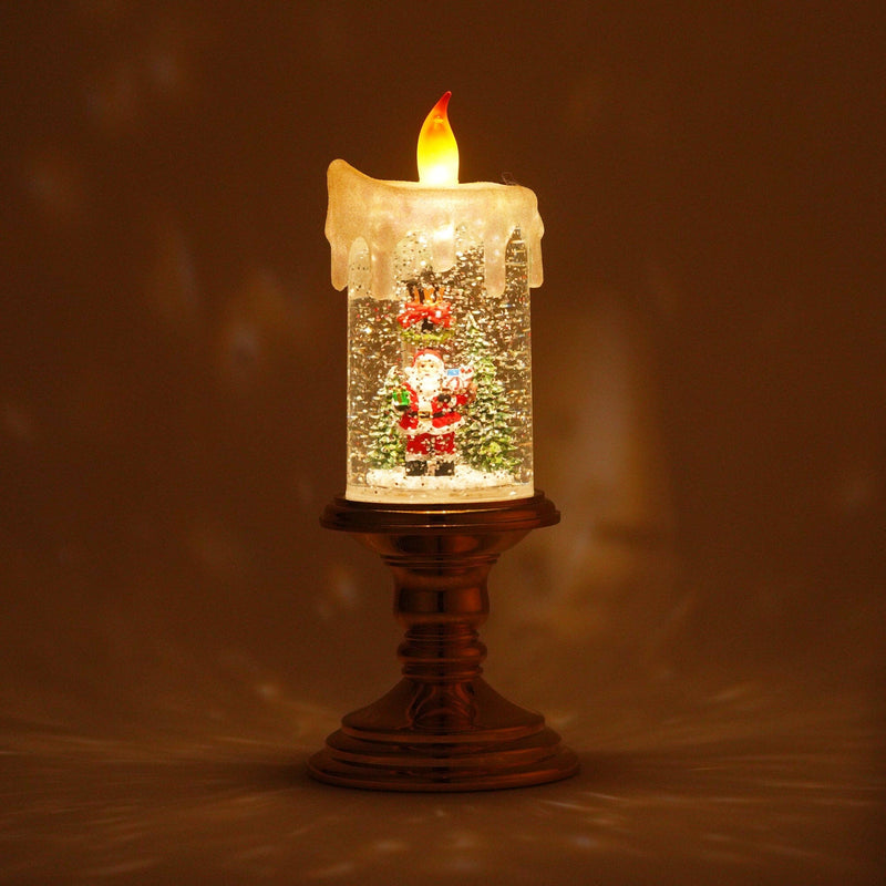 Snow Globe Candle Santa Large Gold